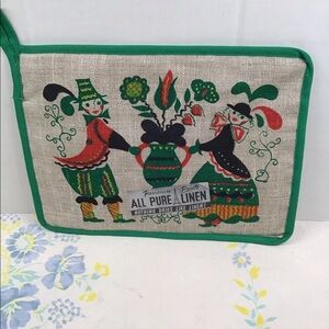 🆕Vintage NOS  Parisian Prints Pa‎ Dutch couple kitchen pot holder/trivet linen